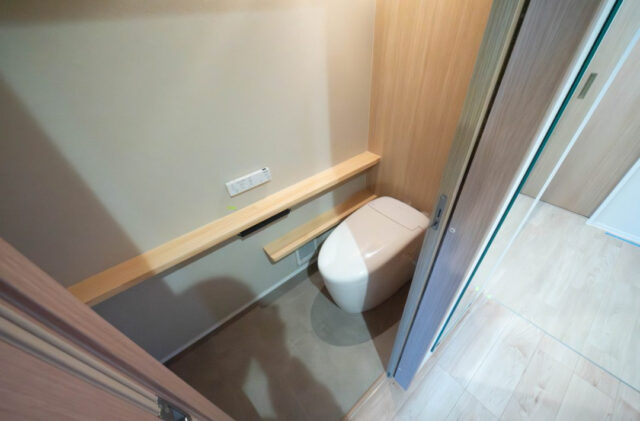 勾配天井とウッドデッキが繋がる開放的な空間に充実の収納と家事動線を備えた平屋 - 感動 - トイレ