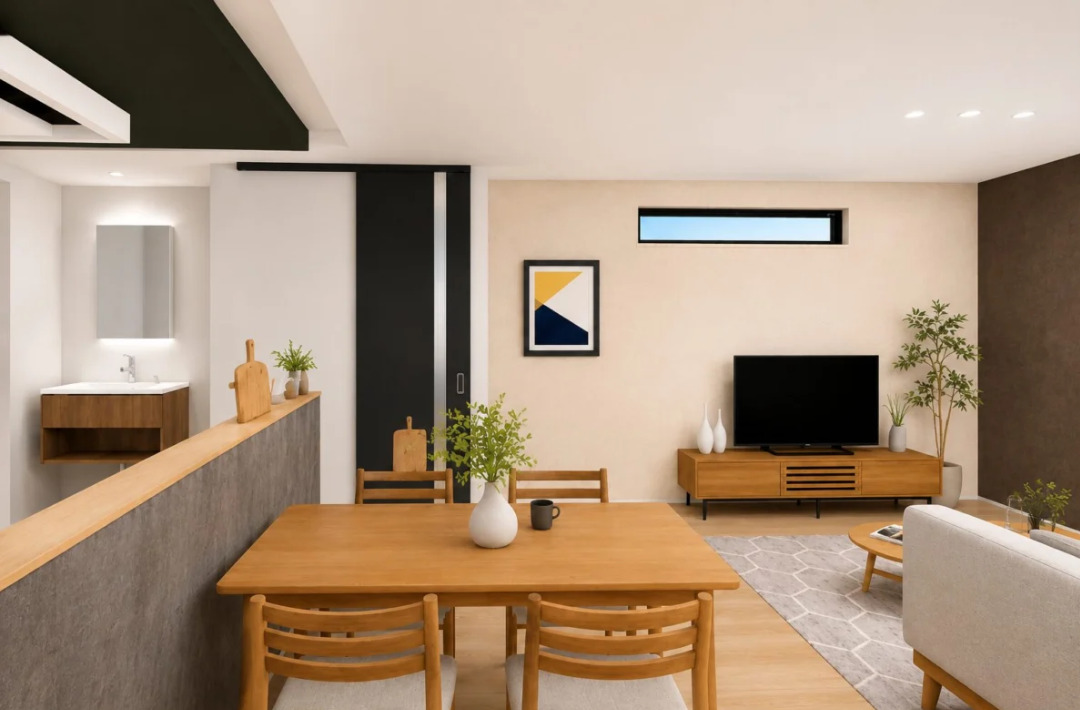 開放的な19.2帖LDKのあるナチュラルモダンな平屋 - センチュリーハウス - ダイニング