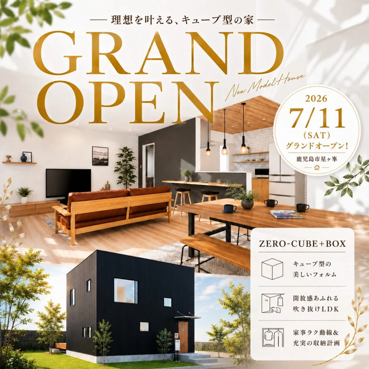 鹿児島市星ヶ峯にモデルハウス「吹き抜けと鉄骨階段が映える2階建て」がグランドオープン【7/11-20】