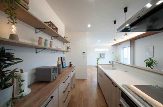 深緑の外装とグレーのアクセントが映える北欧モダン×大人カジュアルな平屋 - カマダの家 - キッチン