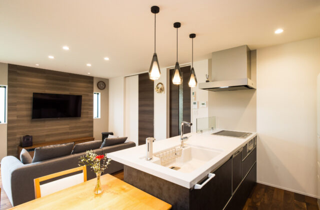 立体的な外観デザインとホテルライクな上質さが共鳴する照明演出が美しい2階建て - リブワーク - LDK