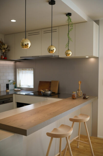 ダイナミックで植栽が映える外観と３居室で贅沢な間取りの35坪平屋 - 中池組 - カウンター