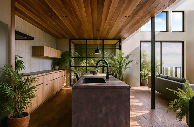 キッチン - 鹿屋店モデルハウス「スキップフロア・ヌック・蔵収納を備えた上質なモダン邸宅」(鹿屋市) - NEOデザインホーム