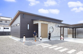 丸窓と格子が映える外観と回遊動線が心地よい和モダン平屋 - 七呂建設 - 外観