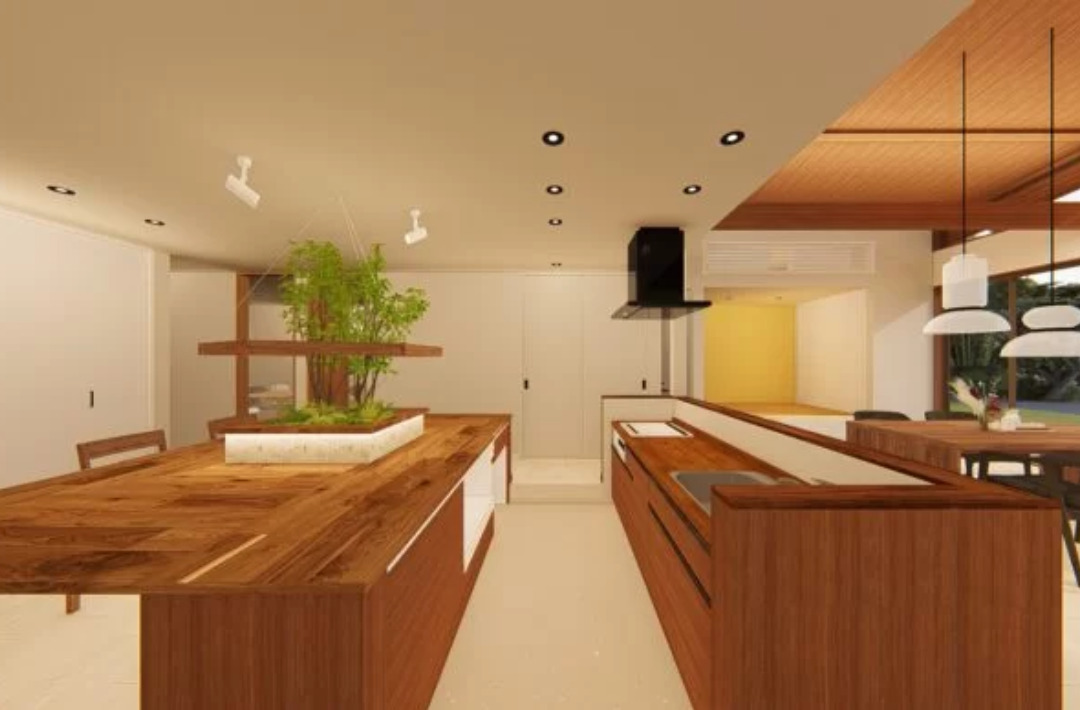 レトロモダンなインテリアと大屋根の開放感が調和する平屋 - 七呂建設 - キッチン