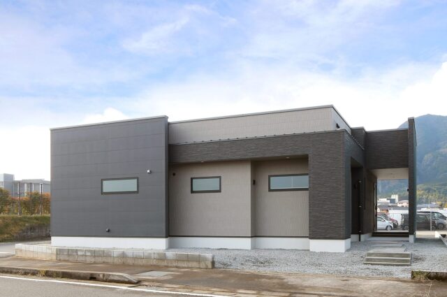 穏やかなダークトーンに立体感が映える約24帖LDKの大空間モダン平屋 - カマダの家 - 昼外観