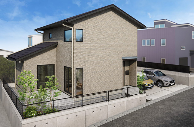 吉野東No.2モデルハウス「桜島を望む吹抜リビングとタイルテラスの2階建て」(鹿児島市) - ヤマサハウス